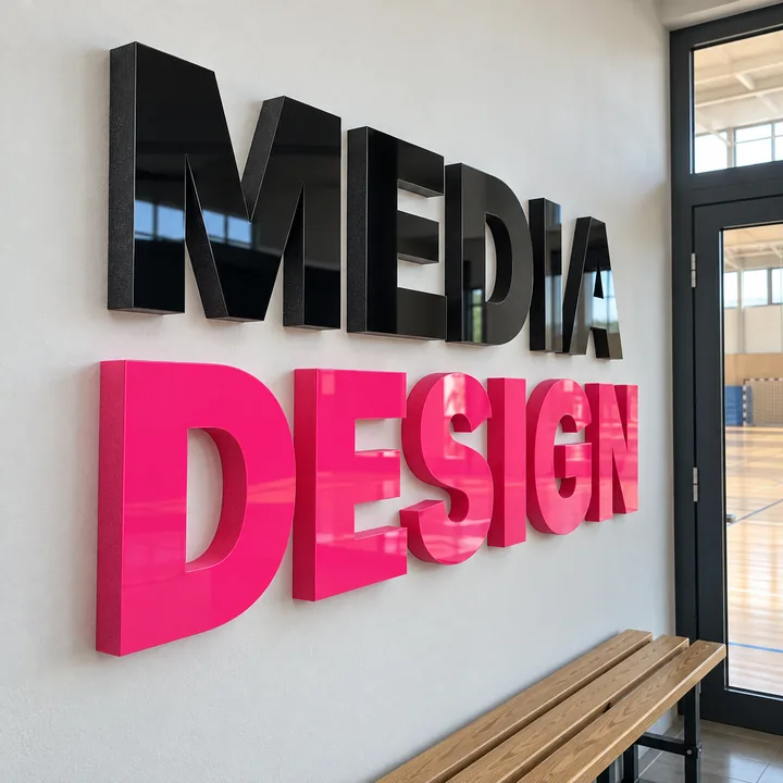 Litery ze styroduru z licem: wizualizacja Media Design
