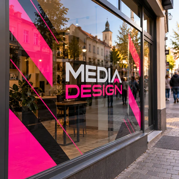 Grafika od wewnątrz na folii transparentnej: wizualizacja Media Design