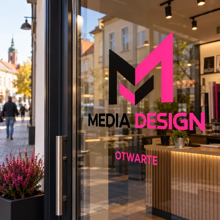 Napisy, logo i godziny otwarcia: wizualizacja Media Design