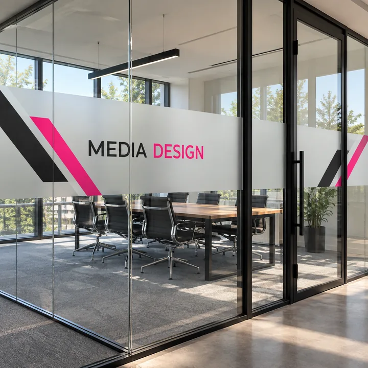 Oznakowanie przeszkleń w biurze: wizualizacja Media Design