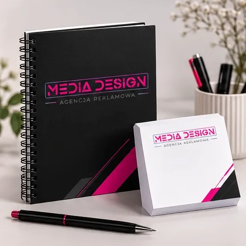 Notesy firmowe — autorska wizualizacja z logo Media Design