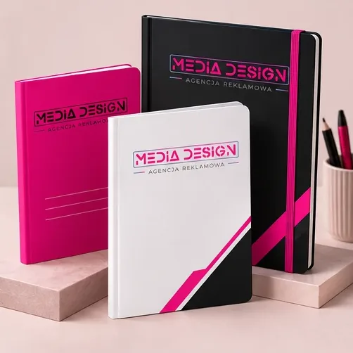 Zeszyty firmowe — autorska wizualizacja z logo Media Design
