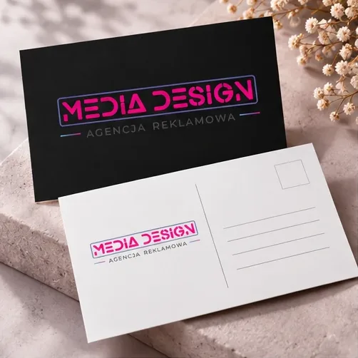 Karty pocztowe — autorska wizualizacja z logo Media Design