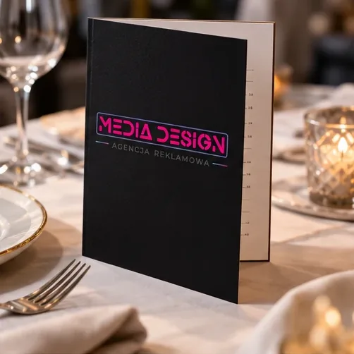 Karty menu — autorska wizualizacja z logo Media Design