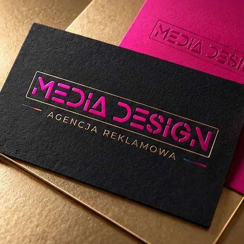 Druk premium i uszlachetnienia — autorska wizualizacja z logo Media Design