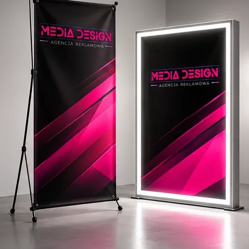 Specjalistyczny druk wielkoformatowy — autorska wizualizacja z logo Media Design